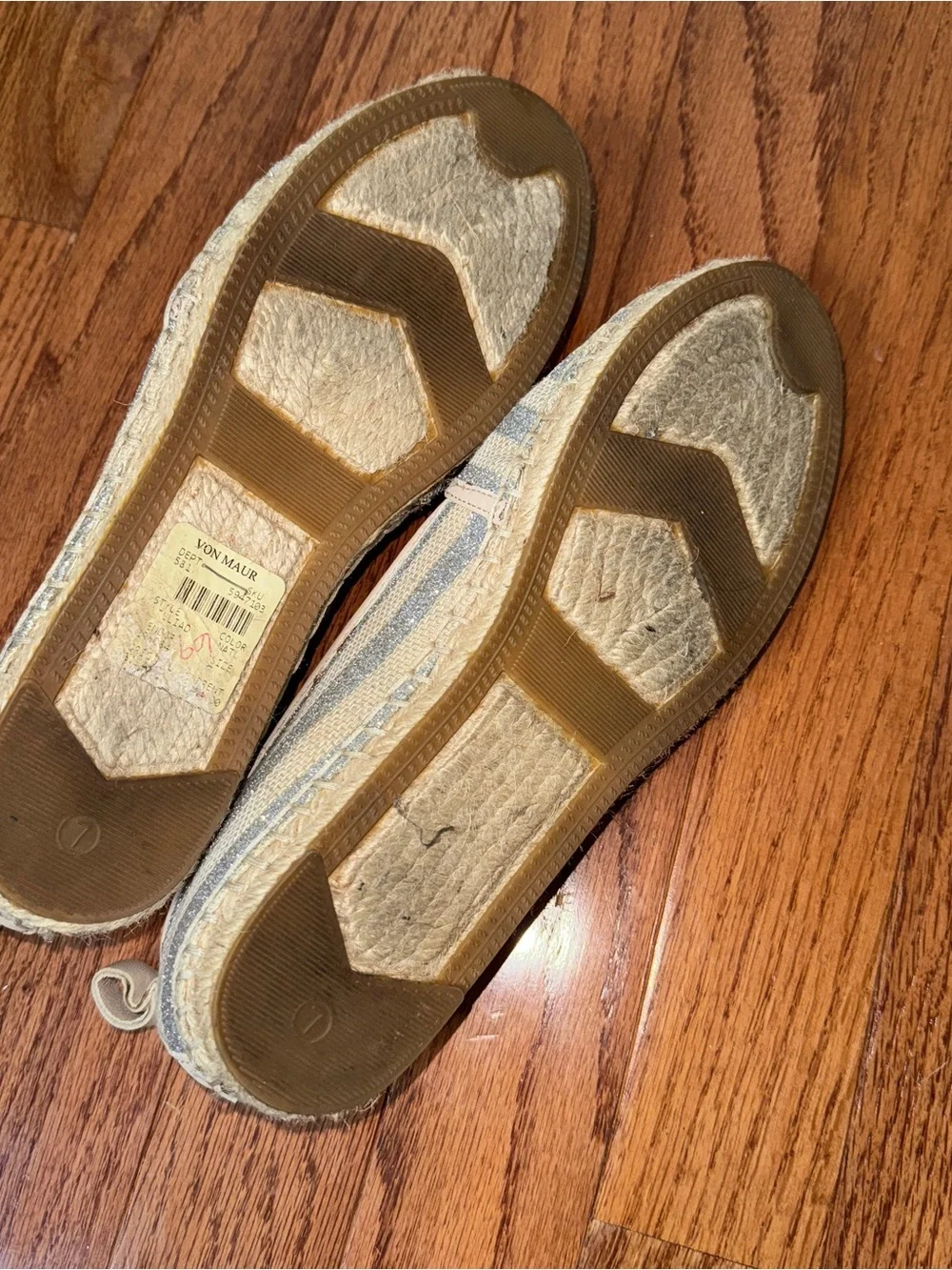 Kate Spade Espadrille Flats Silver Shimmer Natural Size 7